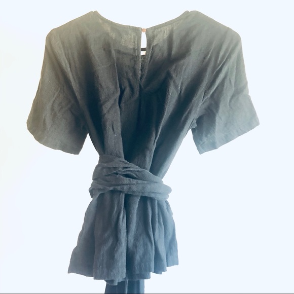 Black Top with Flutter Sleeves with Belt - Picture 4 of 6